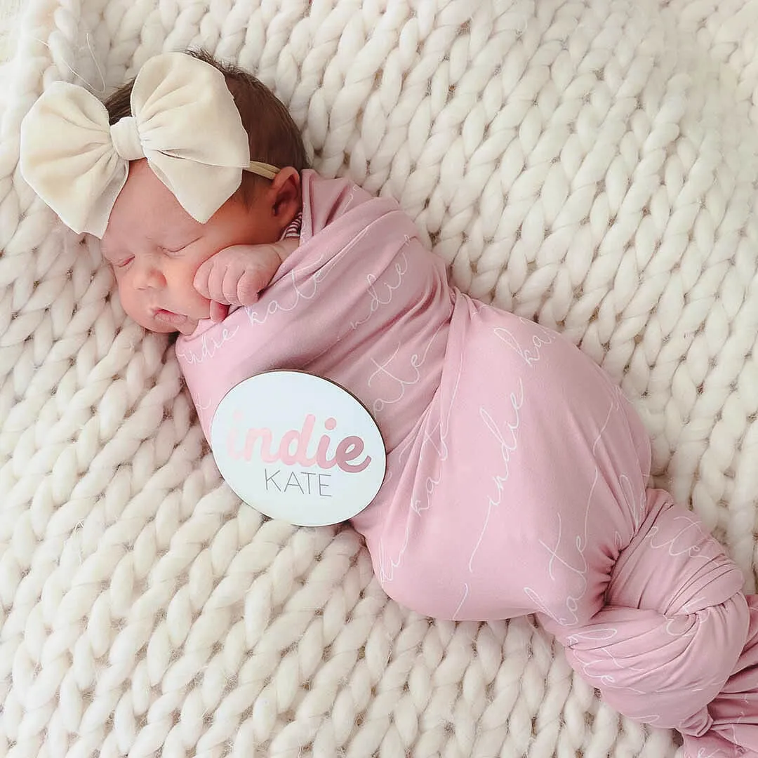 Personalized Solid Light Rose Baby Name Swaddle Blanket - Script