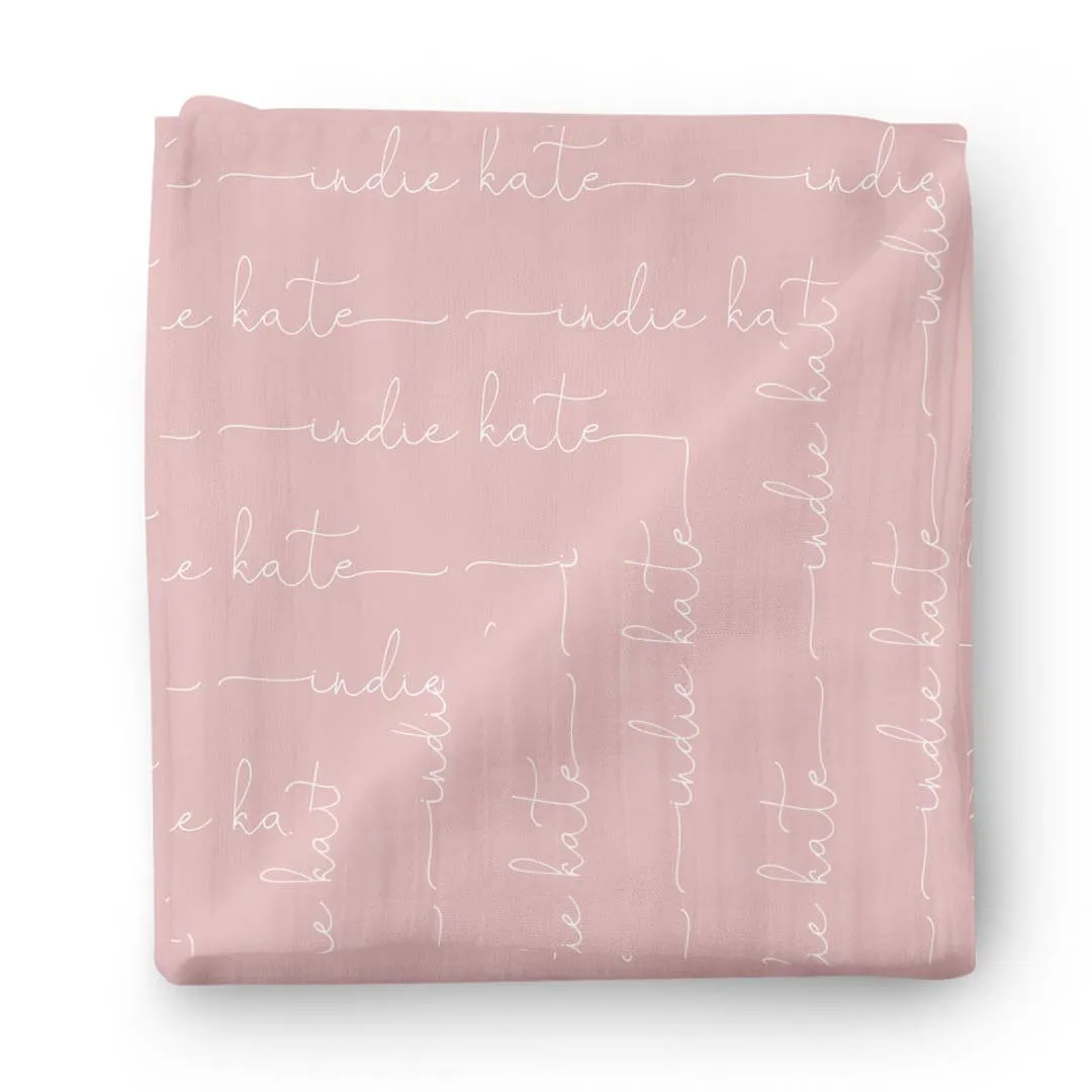 Personalized Solid Light Rose Baby Name Swaddle Blanket - Script