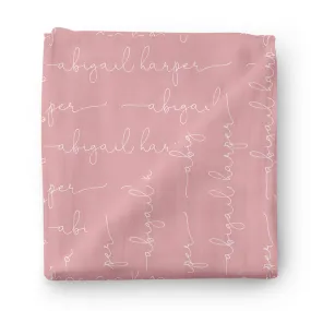 Personalized Vintage Rose Baby Name Swaddle Blanket - Script