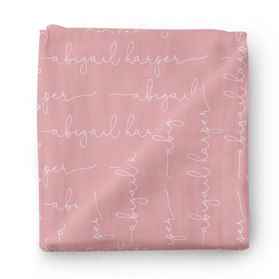 Personalized Vintage Rose Baby Name Swaddle Blanket - Script