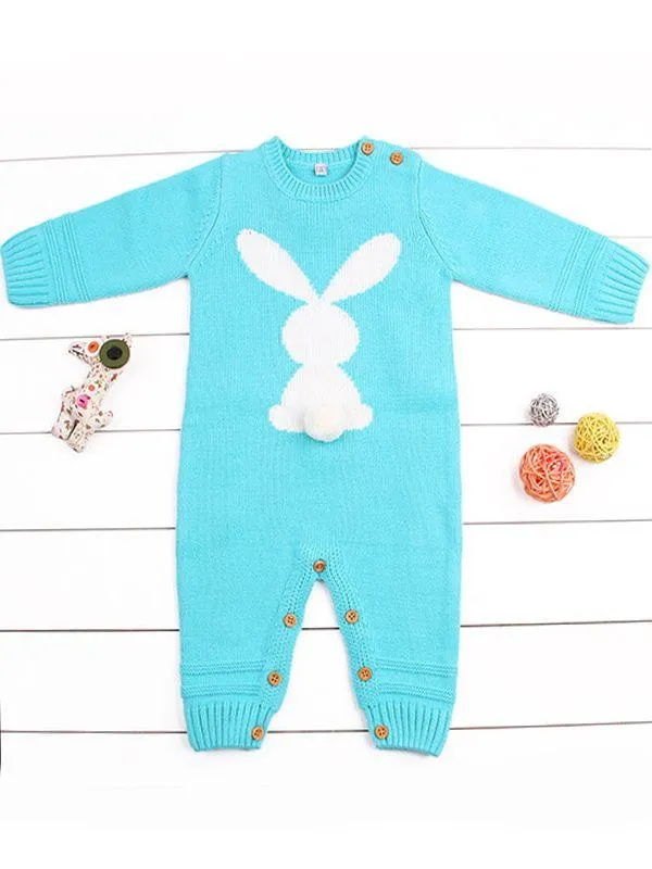 Rabbit Knitted Onesies Long Sleeves Jumpsuit Acrylic Baby Romper