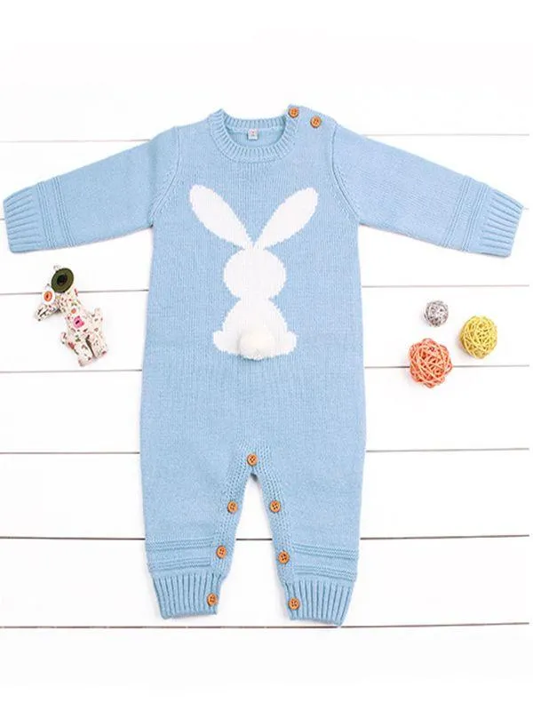 Rabbit Knitted Onesies Long Sleeves Jumpsuit Acrylic Baby Romper