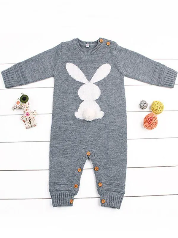Rabbit Knitted Onesies Long Sleeves Jumpsuit Acrylic Baby Romper