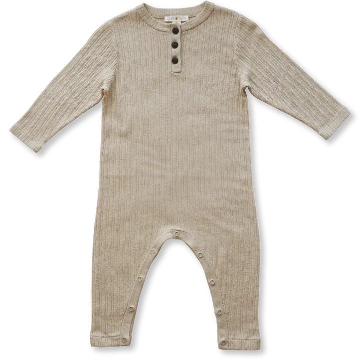 Ribbed Button Jumpsuit - Natural