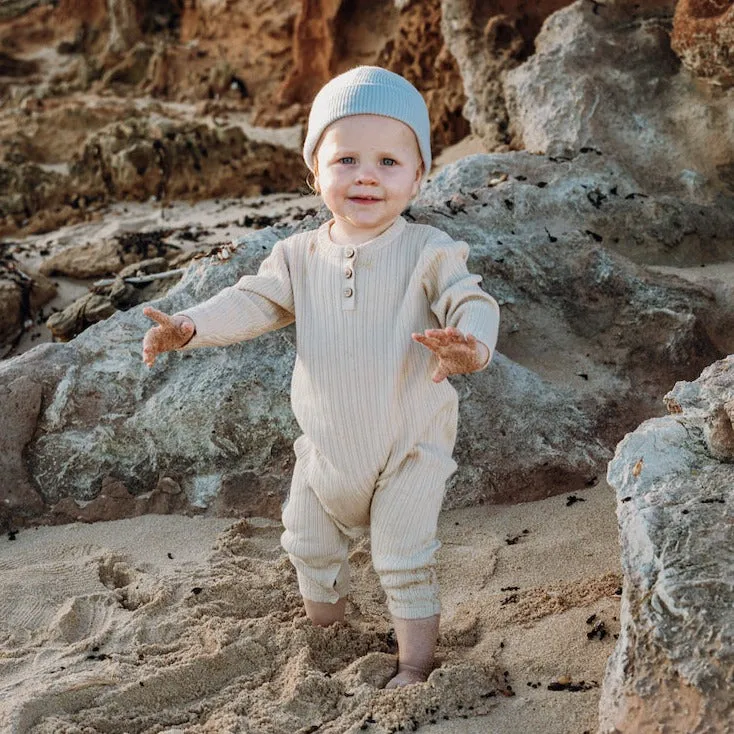 Ribbed Button Jumpsuit - Natural
