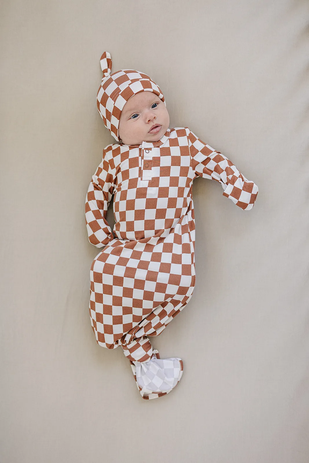 Rust Checkered Bamboo Knot Gown