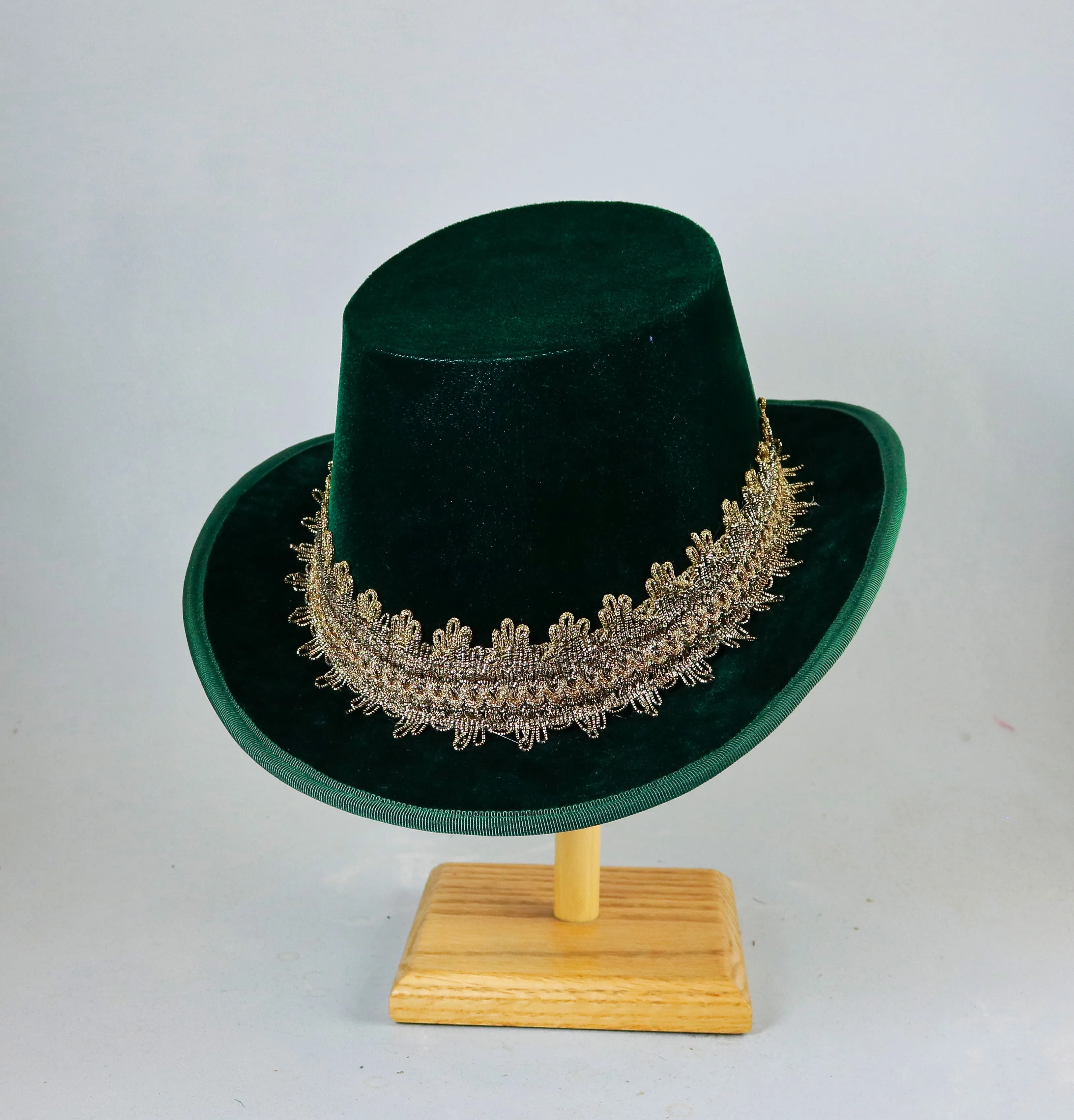Tall Hat - Green / Gold Smooth Velvet