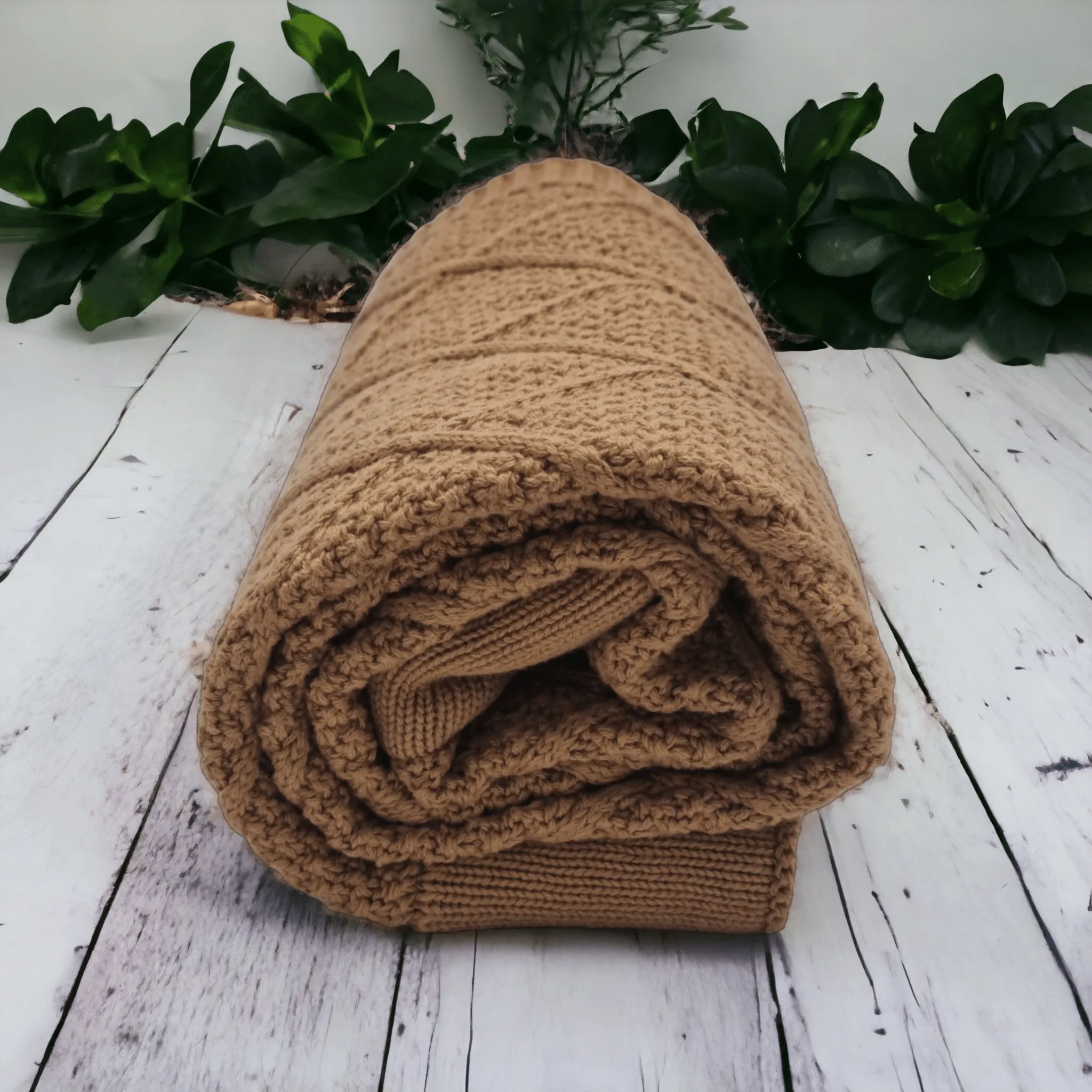 Tan Brown Personalised Diamond Knit Baby Blanket