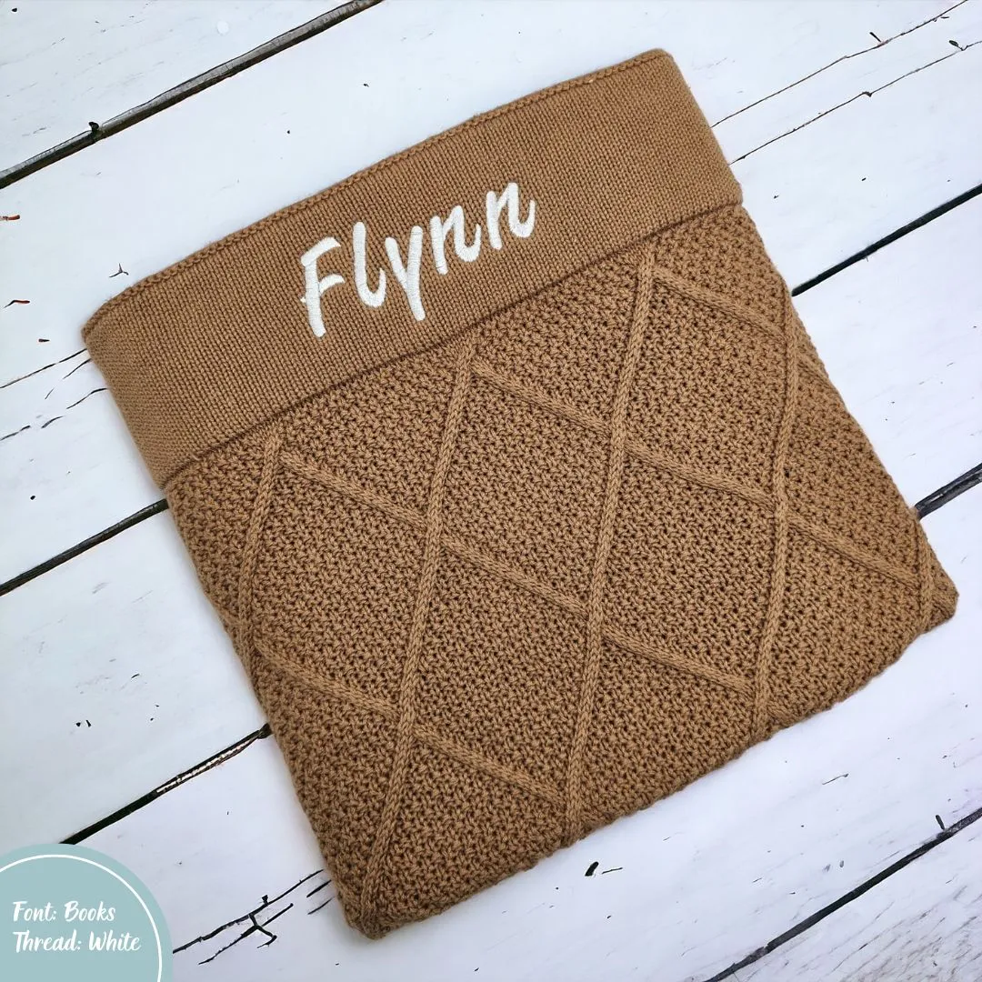 Tan Brown Personalised Diamond Knit Baby Blanket