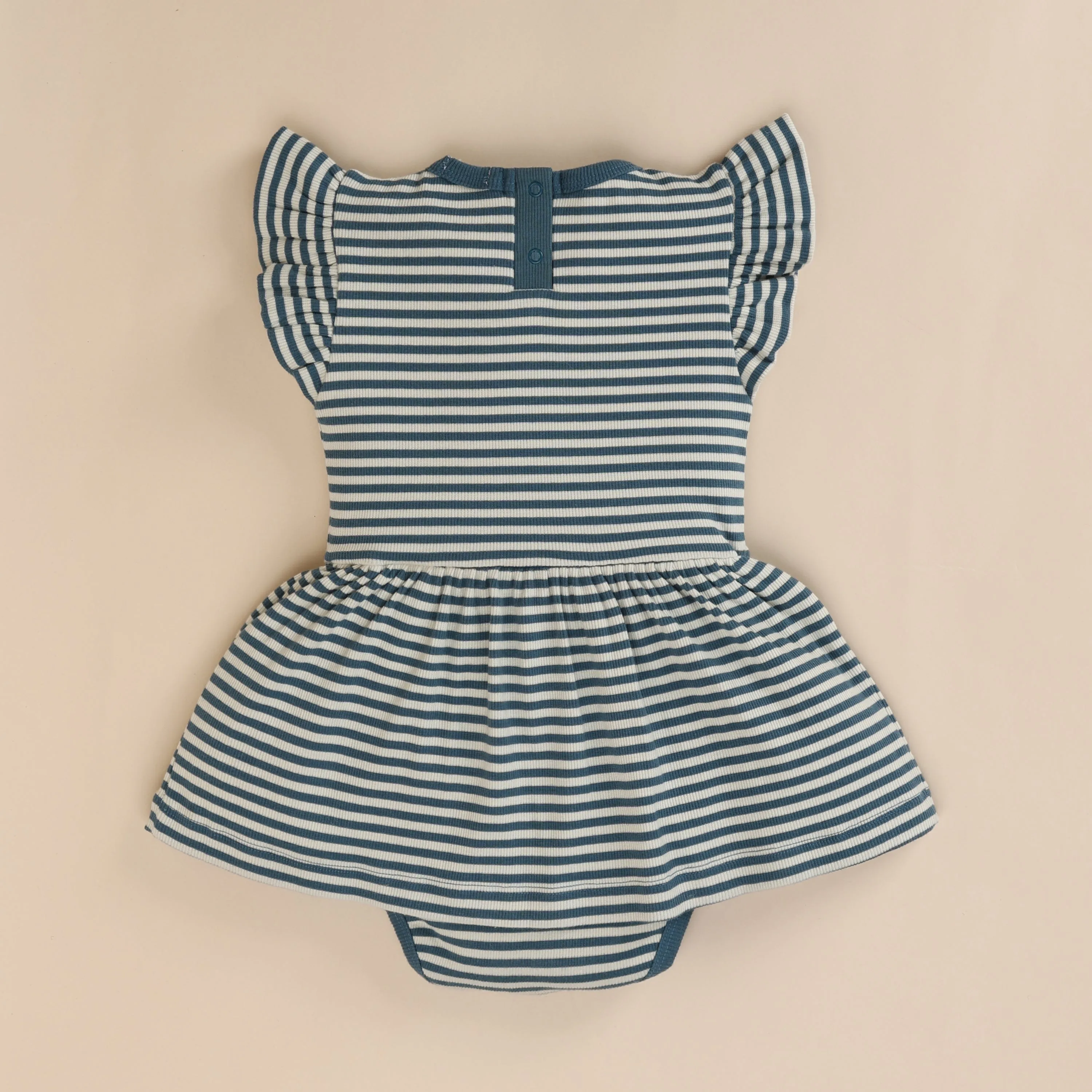 Teal Stripe Organic Short Sleeve Dress With Frill
