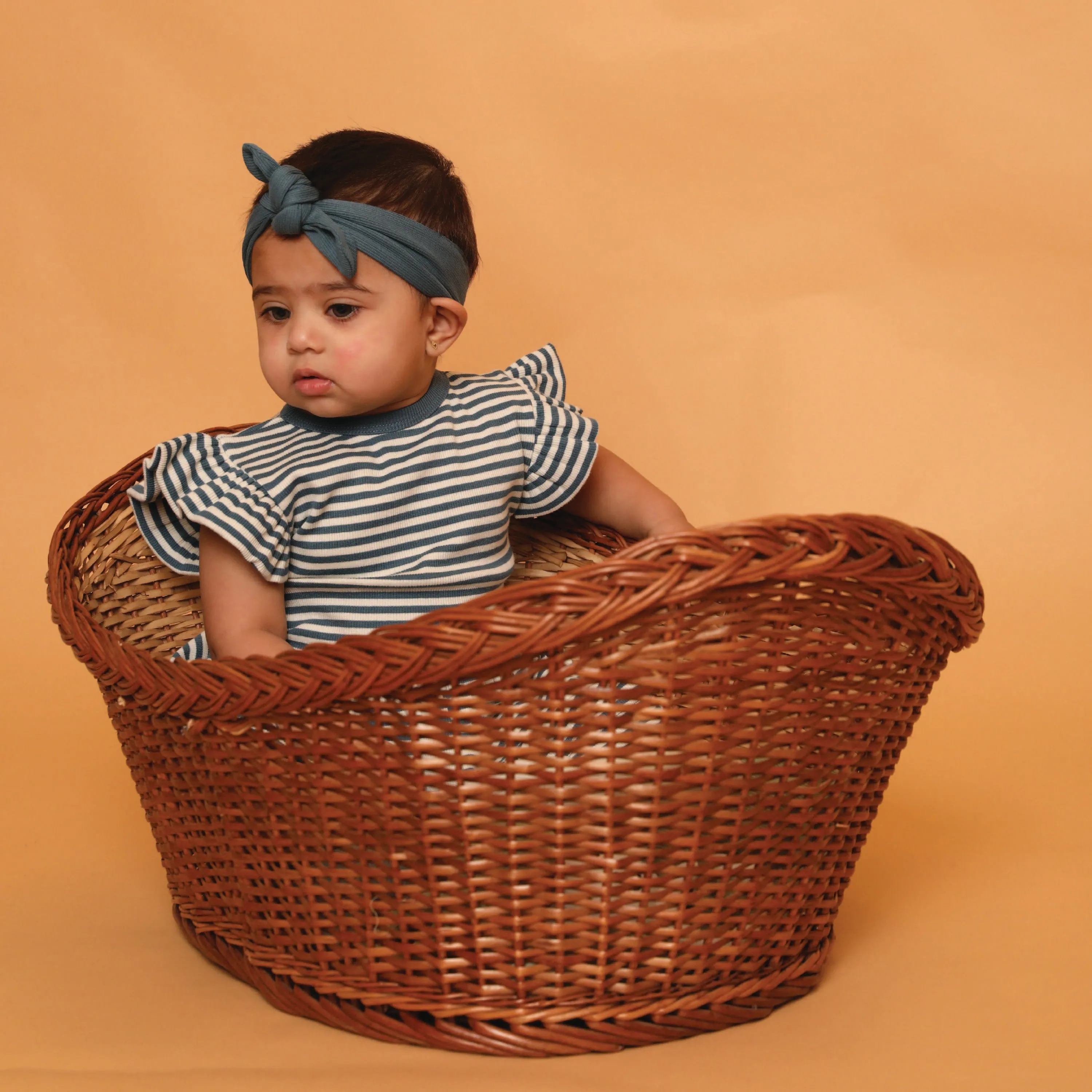 Teal Stripe Organic Short Sleeve Dress With Frill