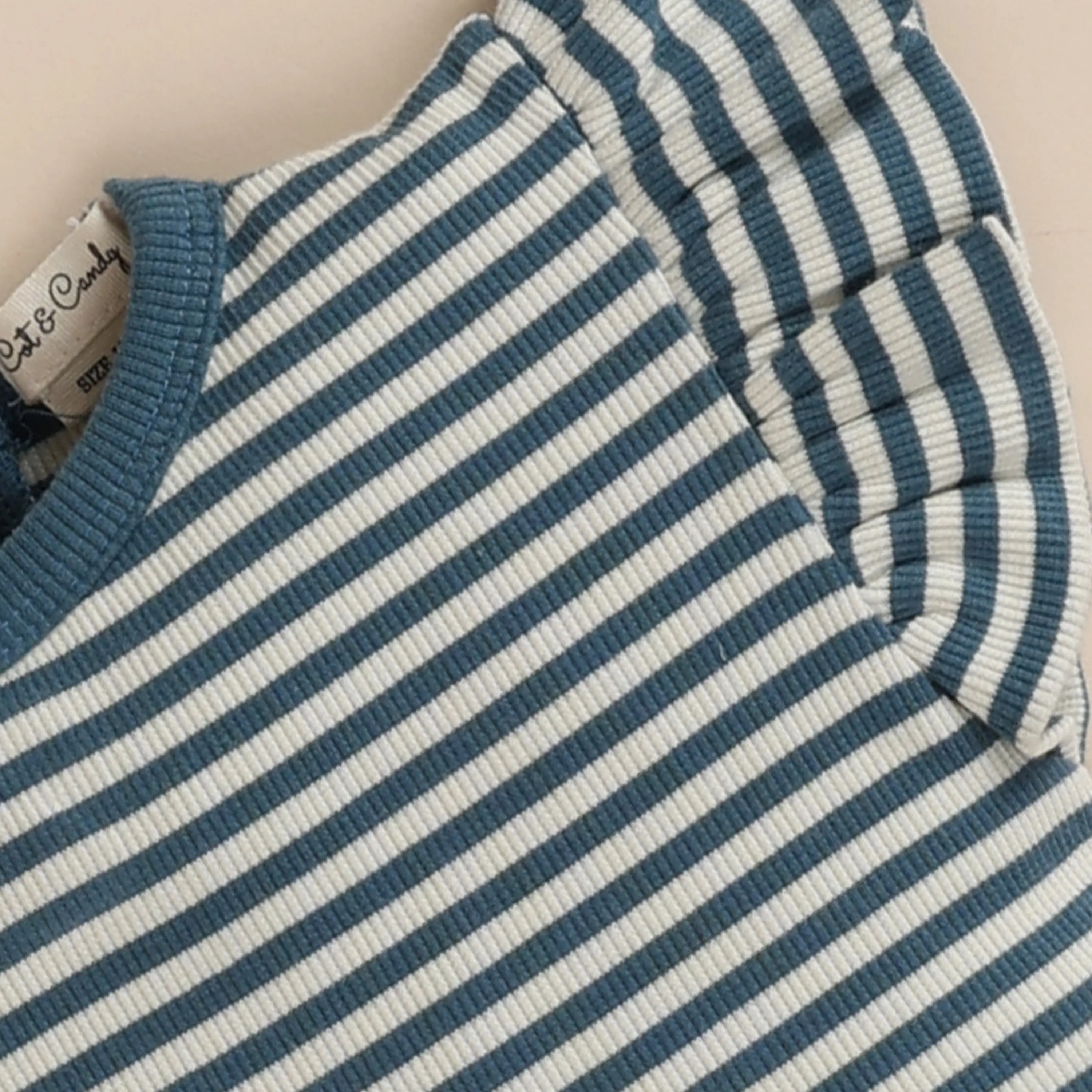 Teal Stripe Organic Short Sleeve Dress With Frill